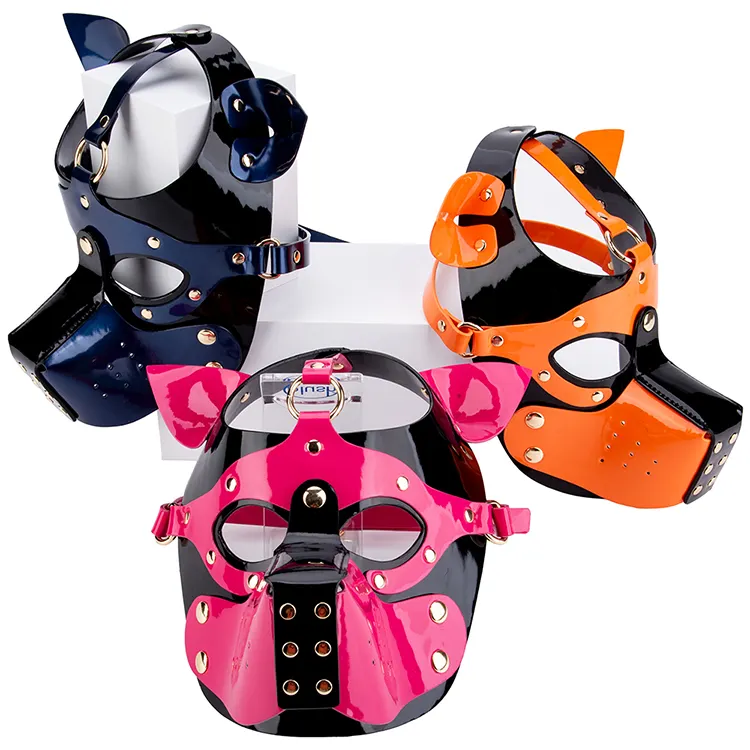 Fetish Head Mask Whip BDSM Bondage Restraints PU Leather Cat Halloween Mask Roleplay Sex Toy for Men Women