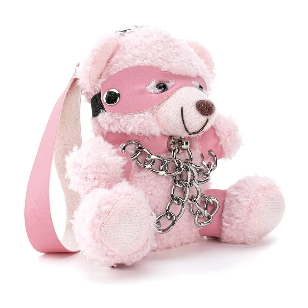 Erotic Custom SM Bear Plush Teddy Bear PU Leather Waterproof Adult Sex Toy with Harness & Blindfold Pink Gift