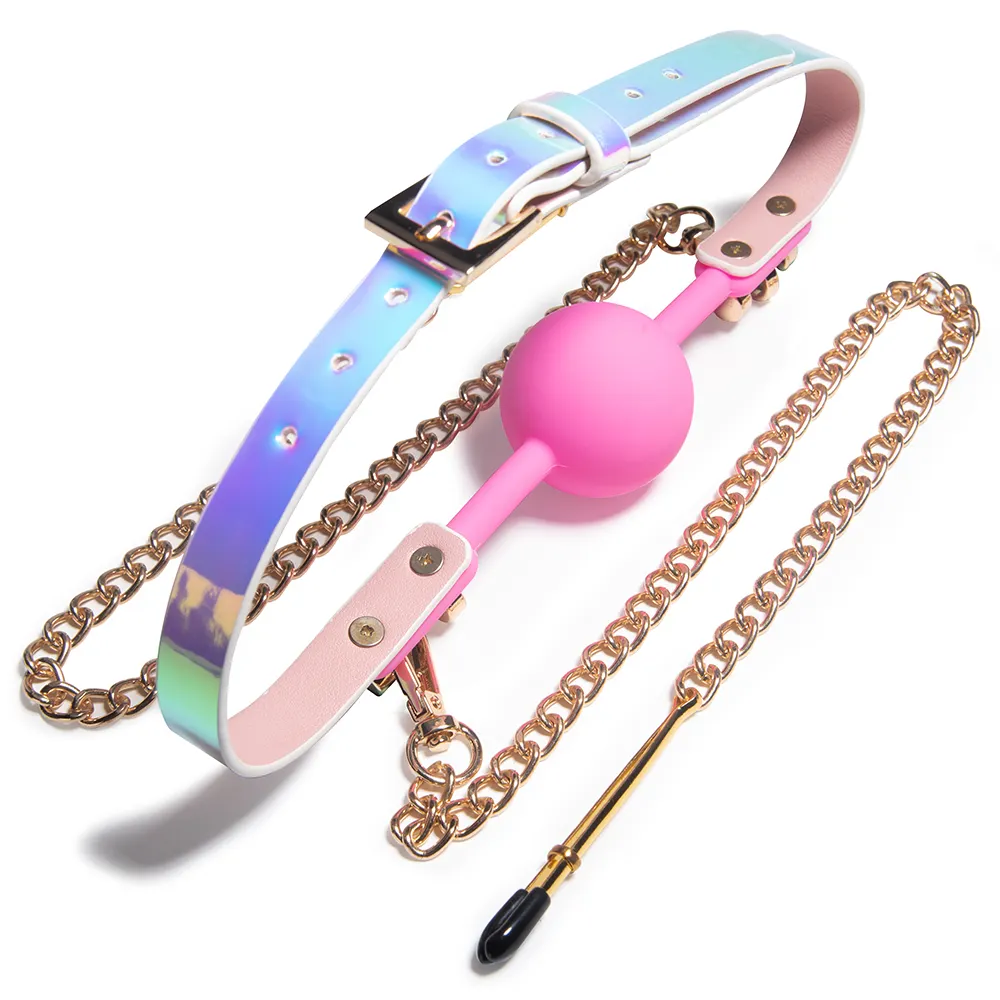 Metal Chain Breast Clip SM Leather Belt Bondage Gear Ball Gag With Nipple Clamps for BDSM Sex Toy Sm Adult