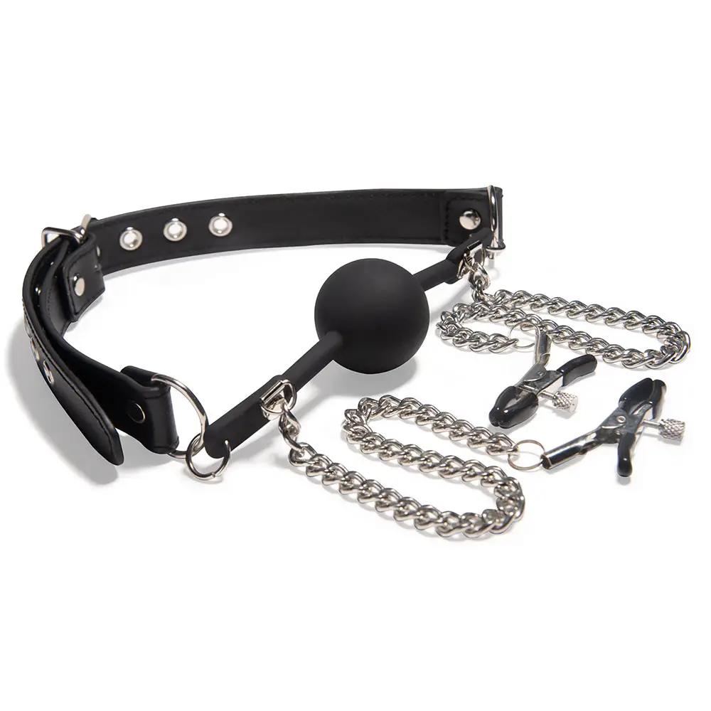 2 in 1 Erotic Toy BDSM Mouth Gag Ball Nipple Clamp Nipple Clamps BDSM Bondage Women Sex Toys Adult Games