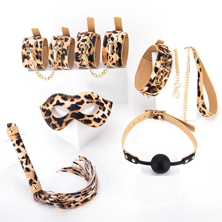 Restraint Set Surface Leopard Print Bondage Fetish Bdsm Passion PU Leather 6 Pieces  Bondage Kit