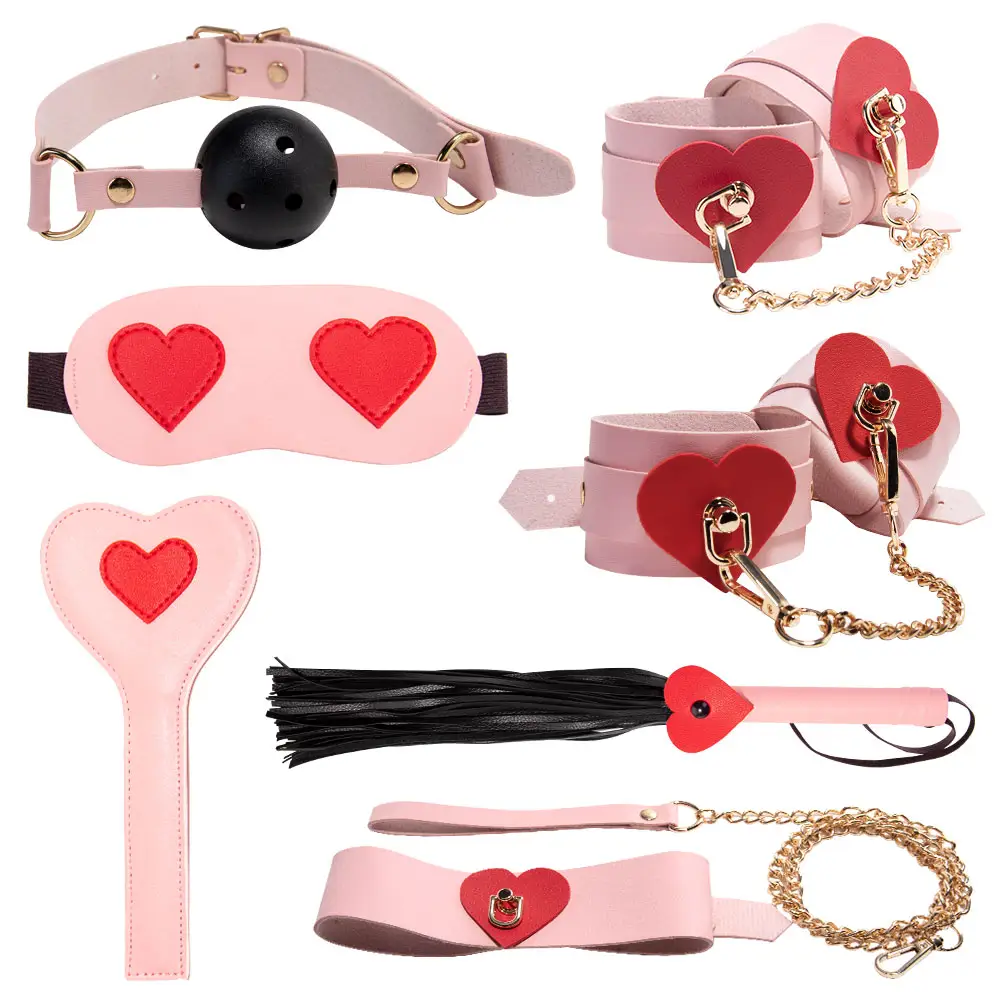 Sexy Slave PVC Leather Fetish Handcuffs Whip Mouth Gag Sm Toys Bondage Restraint Kit Adult Bondage Set