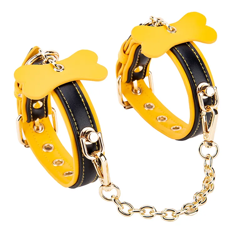 BYFETISH BDSM 6PCS Fetish Kits Bondage Suit Bed Restraints PU Yellow+Black 100% Waterproof CE ROHS Certified Sexy Flirting Adult