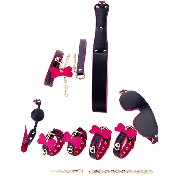 Hot Selling BYFETISH 6pcs Purple+Black PU Material 100% Waterproof CE ROHS Certified BDSM Restraint Kit Paddle Blindfold