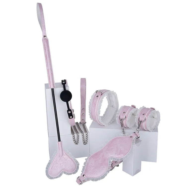 Hot Sell  Lace Edge Beautiful BDSM Kit Passion  PU Leather 5 Pieces BDSM Set for Adult