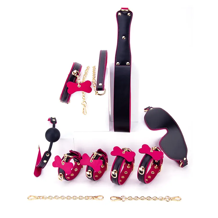 Sex Accessories Ankle Wrist Cuff Eye Mask Blindfold Ball Gag Whip Feather Tickler Pu Leather Bdsm Sm Bondage Set Restraints Kit