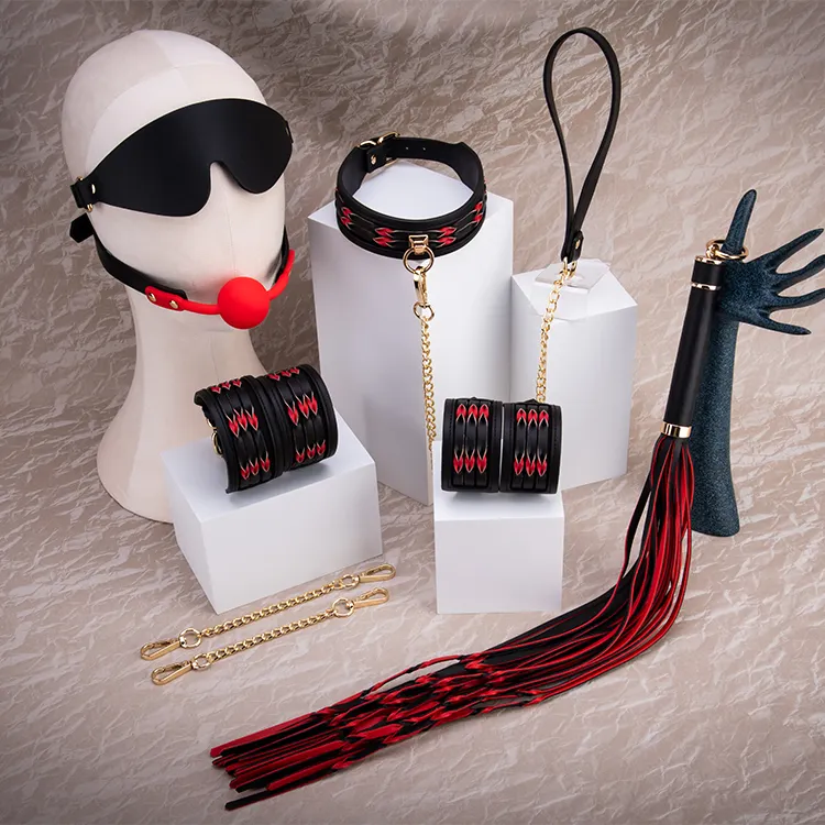 Factory Price Pleasure Pu Leather Neck Handcuffs Ankle Cuffs Tools Couples Adult Sex Toys Bsdm Sex Bondage Set