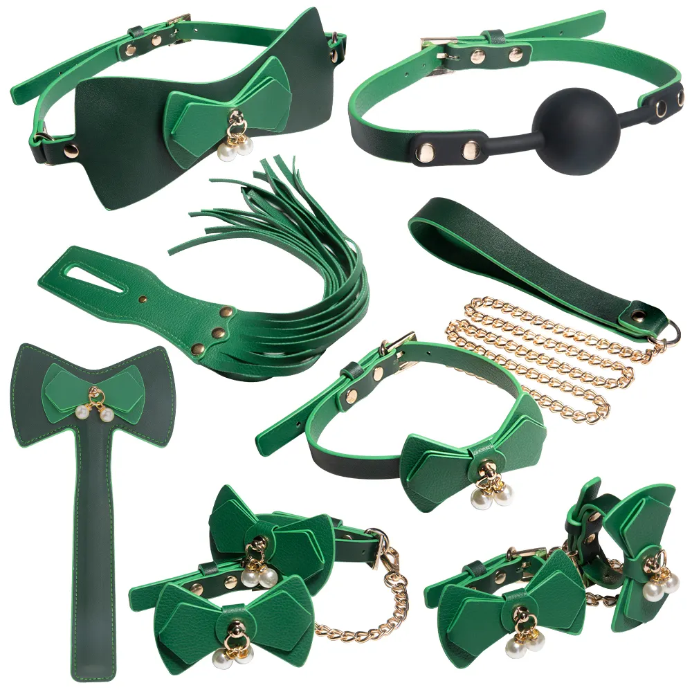 Restraint Set Bow BDSM Flirting Passion  PU Leather  7 Pieces BDSM Set for Adult