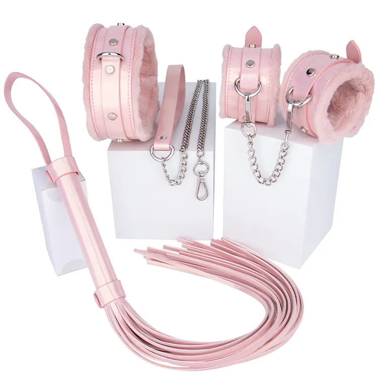 3 Pcs BDSM Leather Sex Products Erotic Toys Adults Sex Bondage Set Handcuffs Collar and Chain Whip Rope Sex Toys for Couples