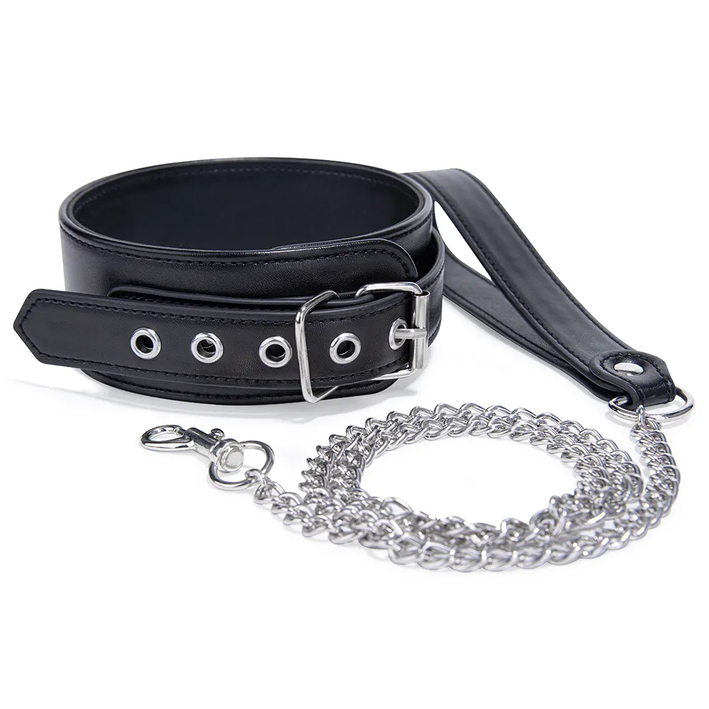 PU Leather Bondage Kit with Adjustable Collar and Chain Adult Sex Toys