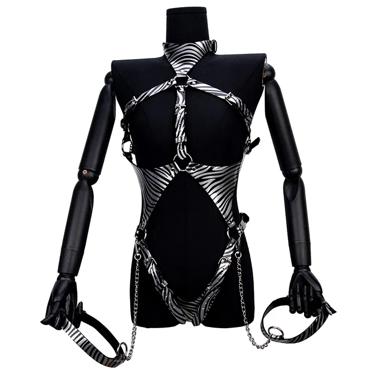 SM Slave Fetish Bondage Kit Zebra Print Harness Bra for Breast Restraint Roleplay Adult Sex Toys