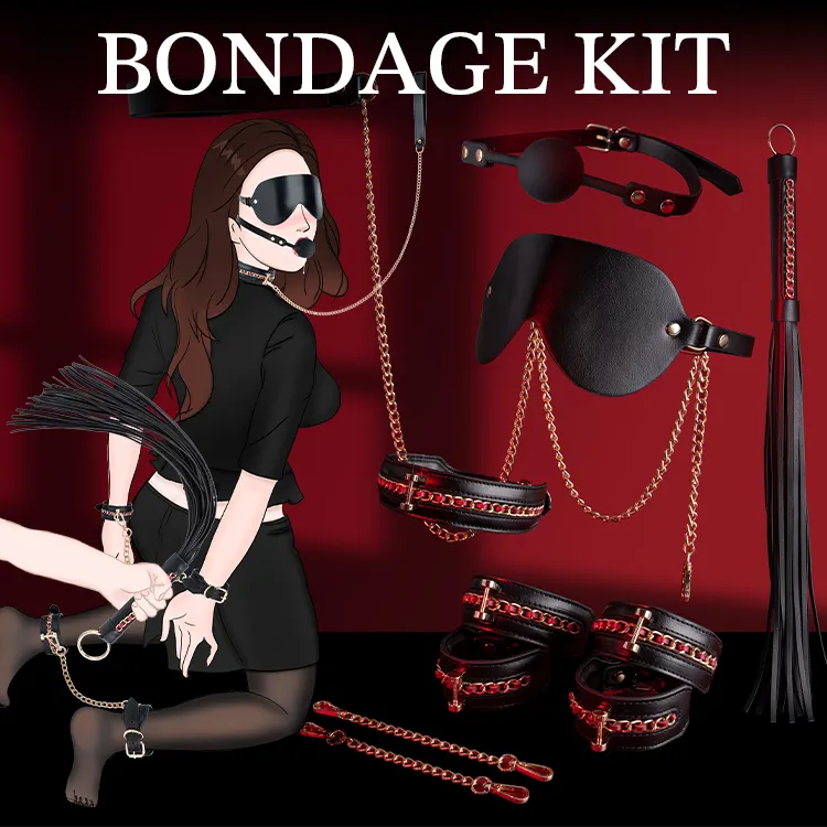 SM 6Pcs BYFETISH BDSM Bondage Suit Set with Whip Leg Cuffs and Collar Wholesale Restraints Kit for Couples' Adult Use