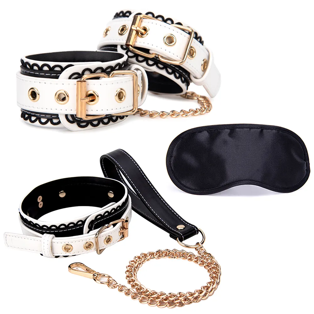 Soft Restraint Set for Couples 3PC Adjustable Bondage Kit with Plush Choker Wrist and Ankle Cuffs for Safe and Sensual Play