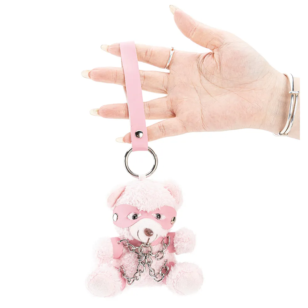 Eco Friendly Plush Bear Sex Toy Keychain with Restraints Bold Bow Design for Adventurous Souls