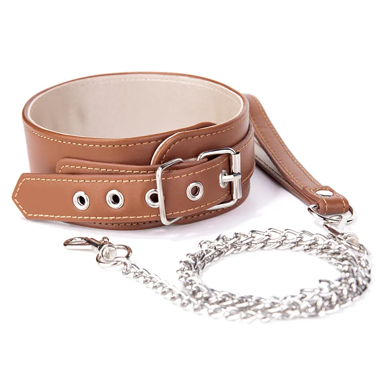 Premium Faux Leather Roleplay Collar and Chain Set Adjustable SM Bondage Restraints
