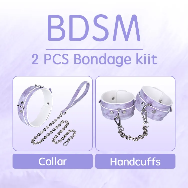 2 Piece High Quality Leather BDSM Bondage Set with Collar and Handcuffs Adult Sex Toy for Bedroom for Intimacy