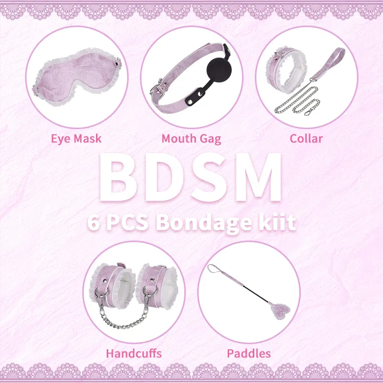Sex Slave Game Set 5 Piece Leather Bondage Kit with Handcuffs Collar for Bedroom Intimacy