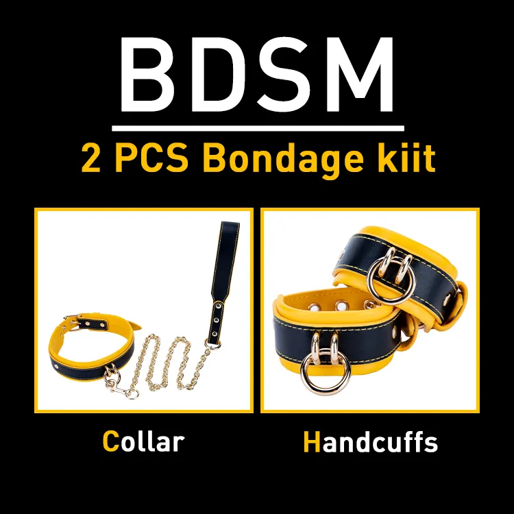 2PCS Adult Yellow and Black SM Bondage Kit BDSM Handcuffs Set for Sexy Play