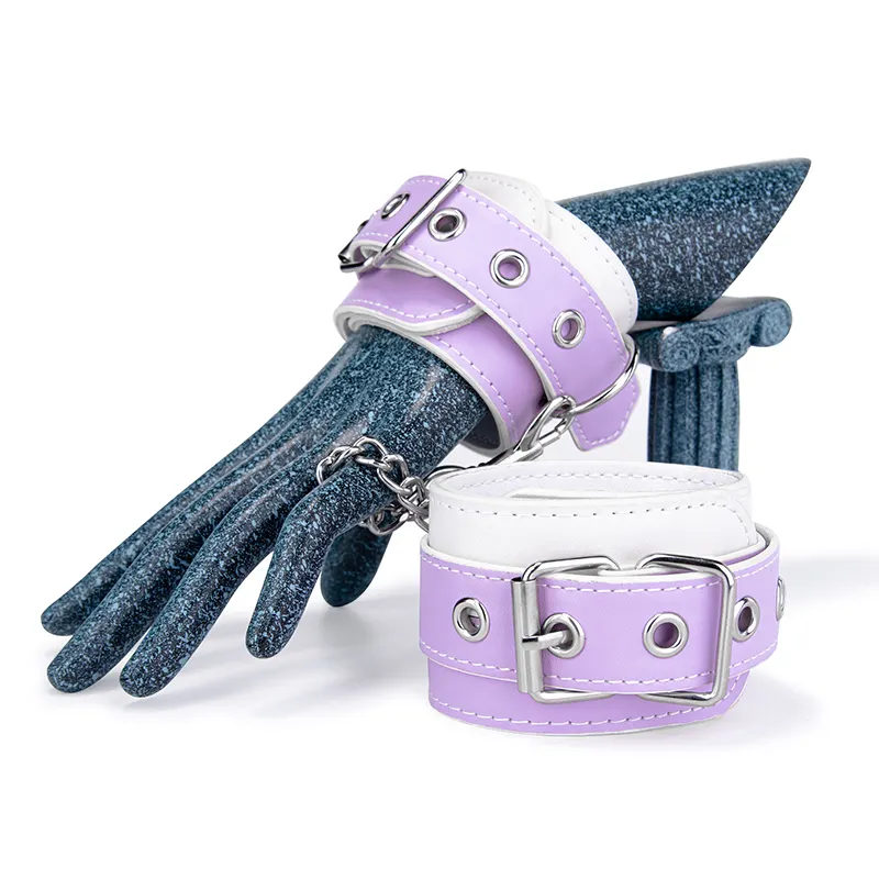 Soft Leather Purple Restraint Kit Handcuffs for Adult Intimate Use Bondage Gear Sex Toys