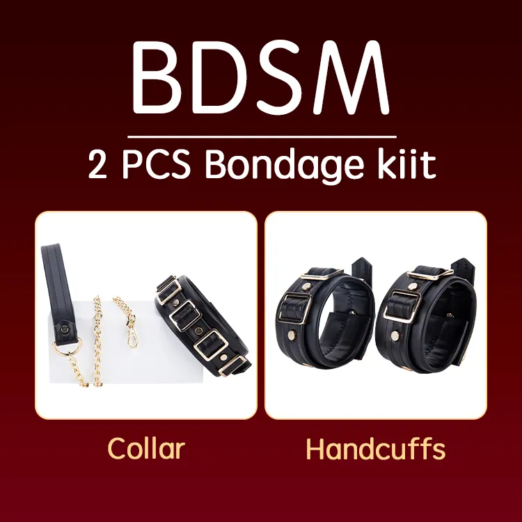 2 Piece Soft Leather Black Restraint Kit Handcuffs Bondage Set for Adult Sex Use