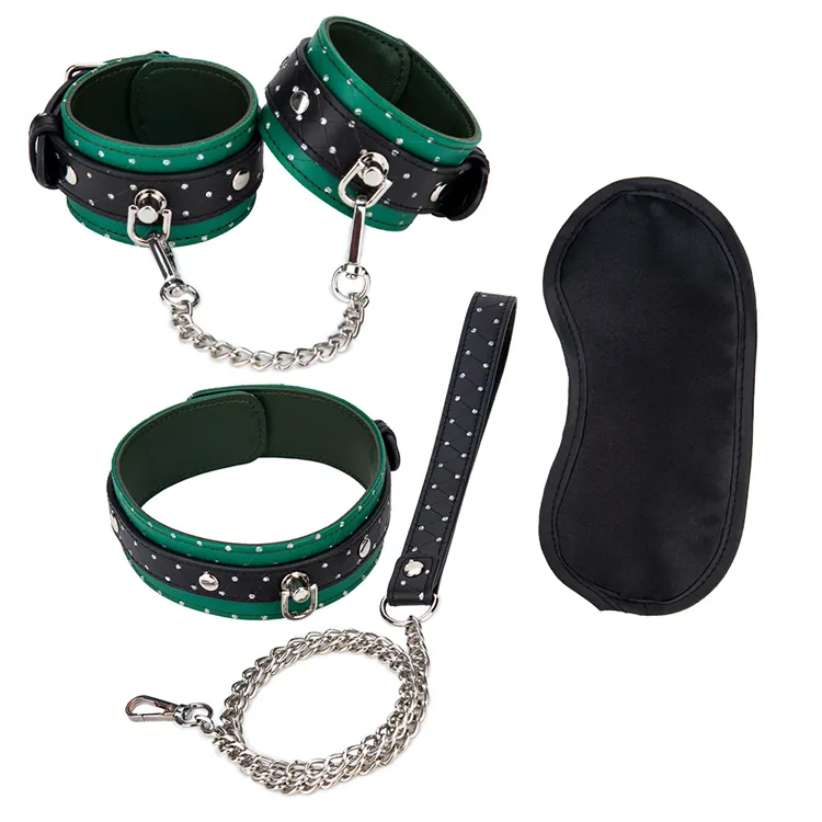 3PCS Green Black BDSM Restraint Kit Choker Handcuffs Set for Fetish Roleplay and Intimate Play