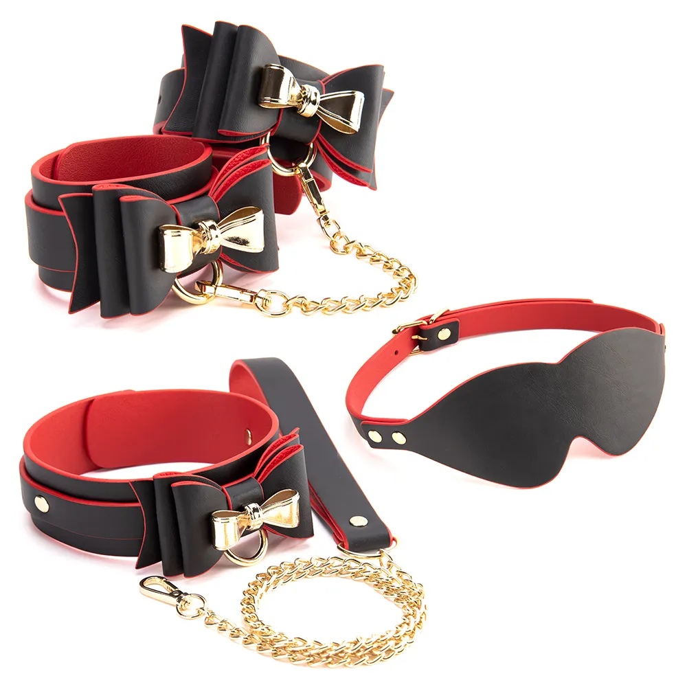 3PCS Black and Red SM Bondage Restraints Choker Handcuffs Set for Couples BDSM Play