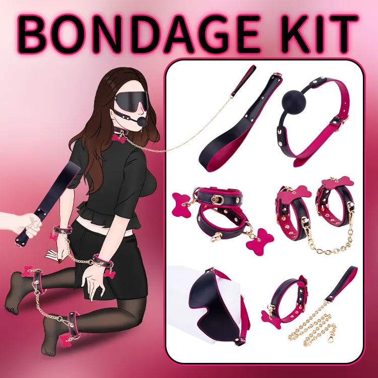 6PCS Purple and Black SM Adult Cosplay Bondage Set 6 Piece Collection for Couples Intimate Play