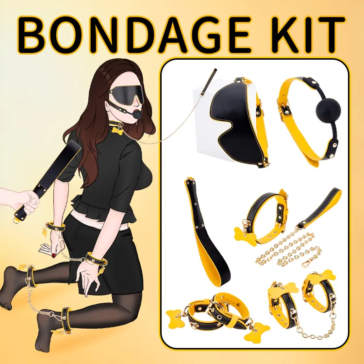 6 Piece Couples Bondage Starter Set Yellow and Black BDSM Kit for Sensory Exploration and Adventurous Role Play