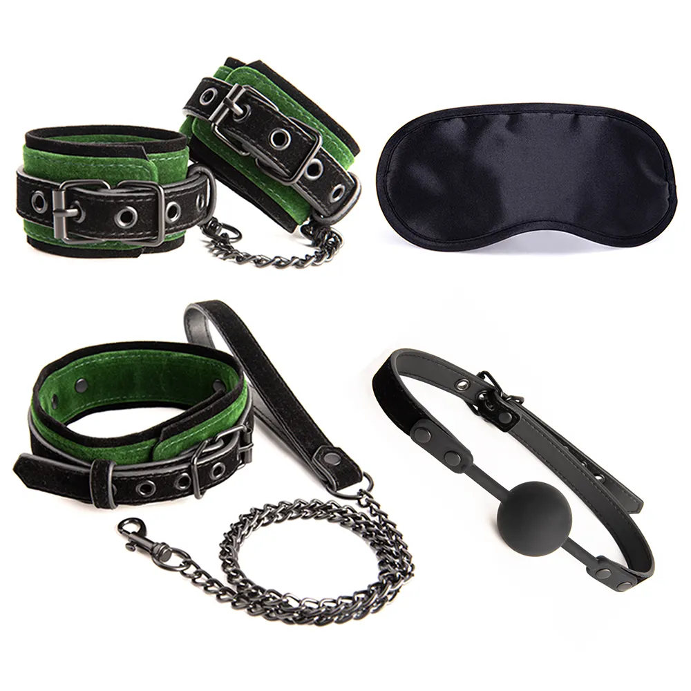 BDSM Bondage Kit Black PU Leather SM Toys Set Handcuffs Blindfold Gag Collar and Spanking Whip