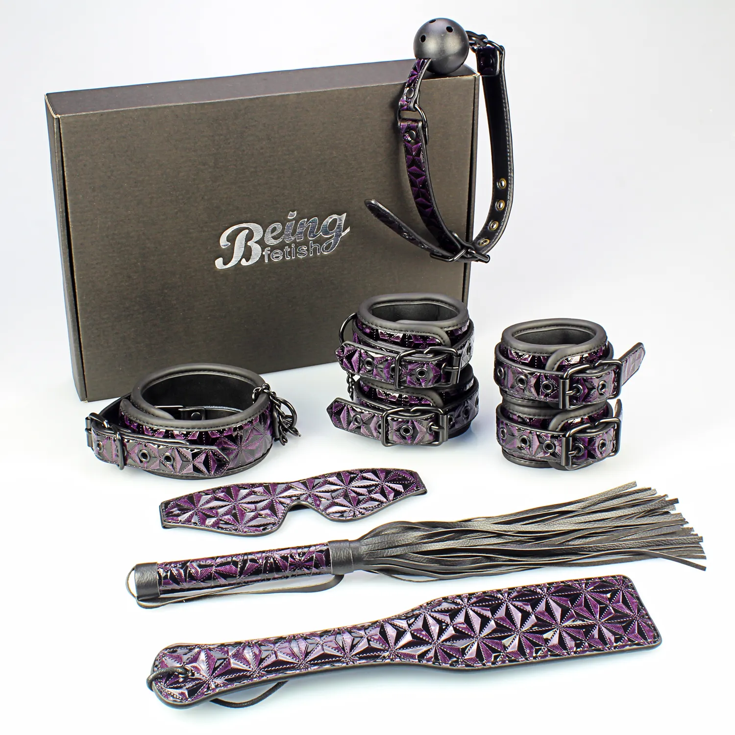 Adult Toys Bondage Set 7 Piece Purple Diamond BDSM Gift Kit for Couples Intimate Play