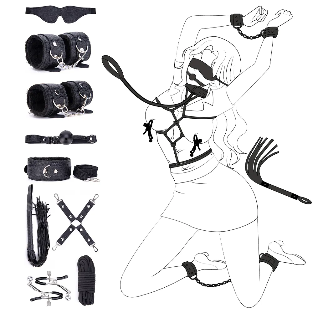 Premium BDSM Kit 9 Piece Erotic Role Play Bondage Set for Couple Cosplay and Fantasy
