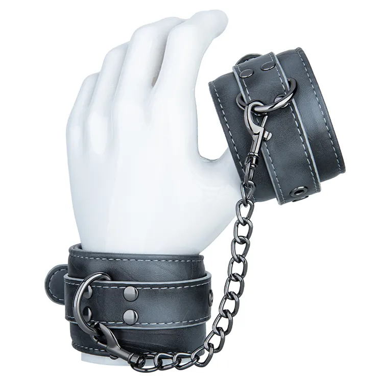 Black PU Leather Restraint Handcuffs and Bondage Harness Adult SM Toys for Couples Intimate Play