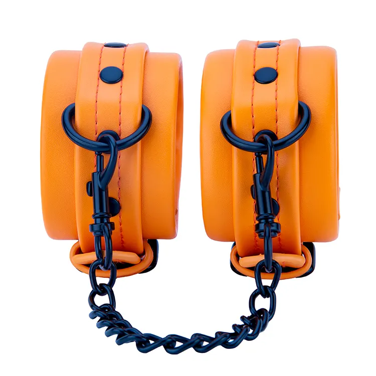 BDSM Pumpkin Color PU Leather Restraint Handcuffs Professional Toys for Adult SM Bondage Role Play