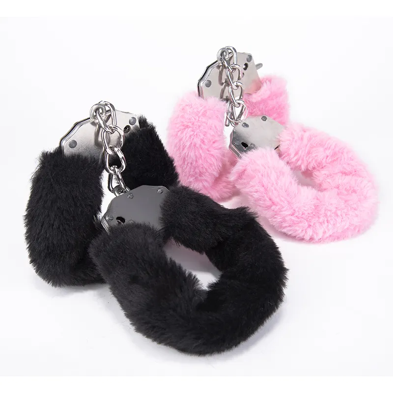 Adult Plush with Metal PU Leather Handcuffs Durable Toys for BDSM Restraint and SM Bondage Intimacy