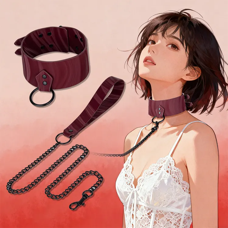 Flame PU Leather Bondage Collar Restraint Neck Collar for Couples' BDSM Bonding Play