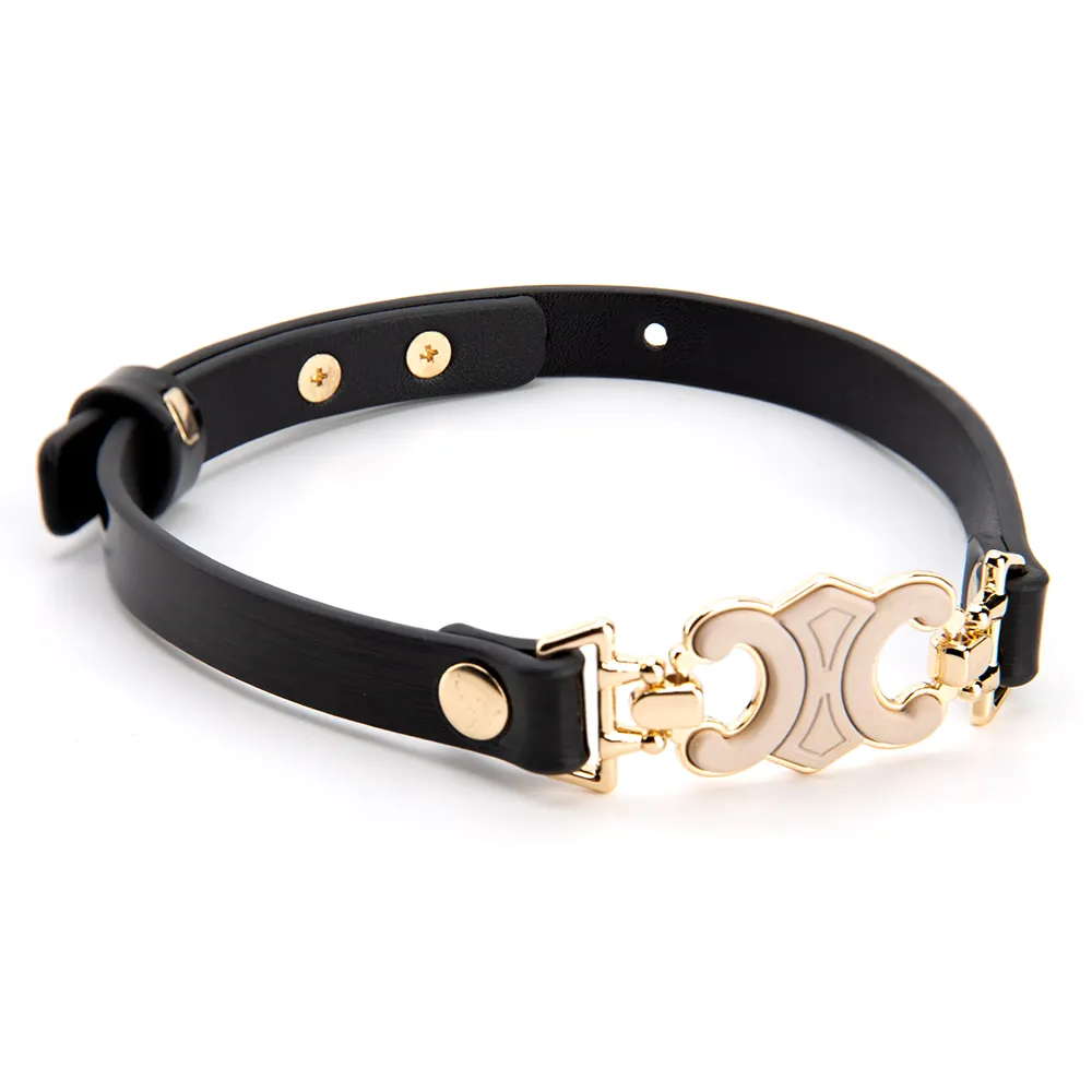 Gothic Black PU Leather Collar with Adjustable Buckle BDSM Bondage Choker Necklace for Couples