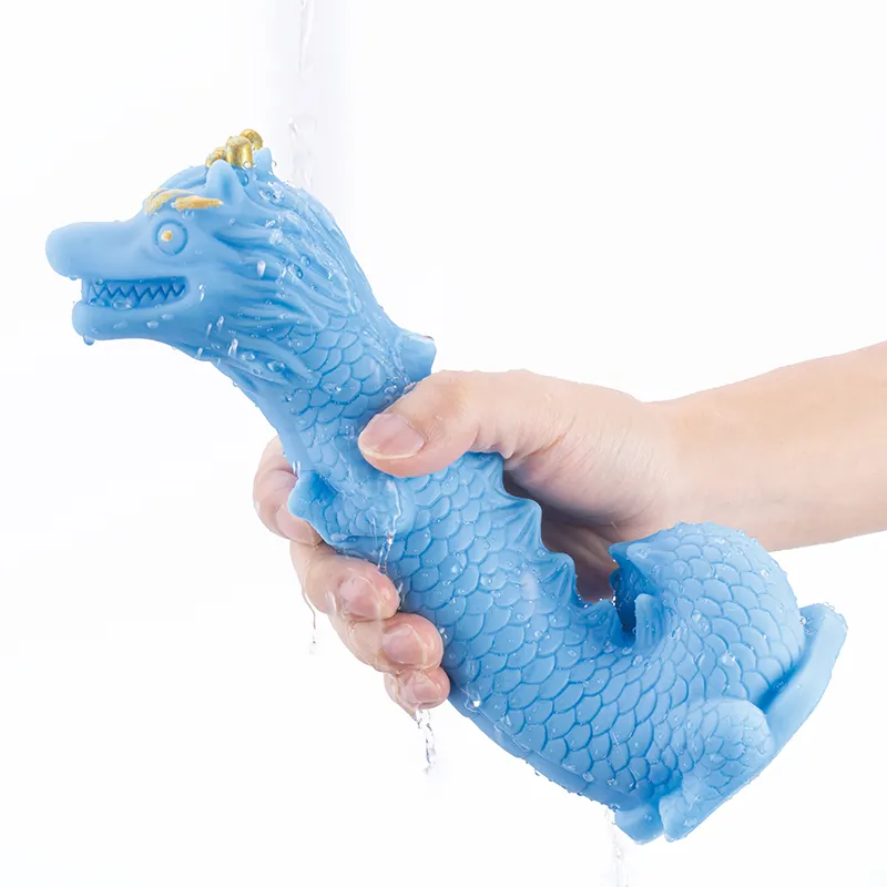 Blue Silicone Flexible Dragon Dildo Soft Adult Sex Toy for Vaginal G-Spot Anal Cute Chinese Style 100% Waterproof Eco-Friendly