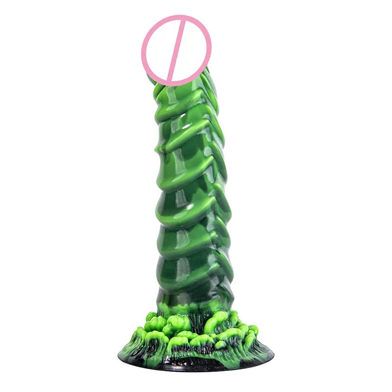 New Design Fantasy Silicone Dildos Big Monster Green Spiral Dragon Dildo Tentacle Dildo for Women Men