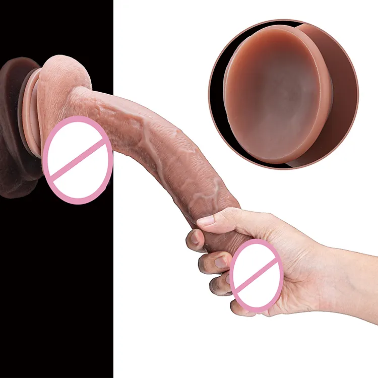 Factory Direct Soft Silicone Thrusting Big Black Dildo Sex Toy for Women Lower Price Wholesale Brown Liquid Dildo