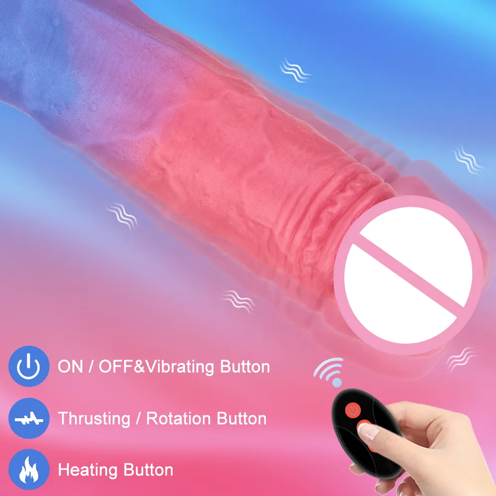 Realistic USB Rechargeable  Vibrator with Remote Controlled Thrusting and Intelligent Heating for G Spot Dildo