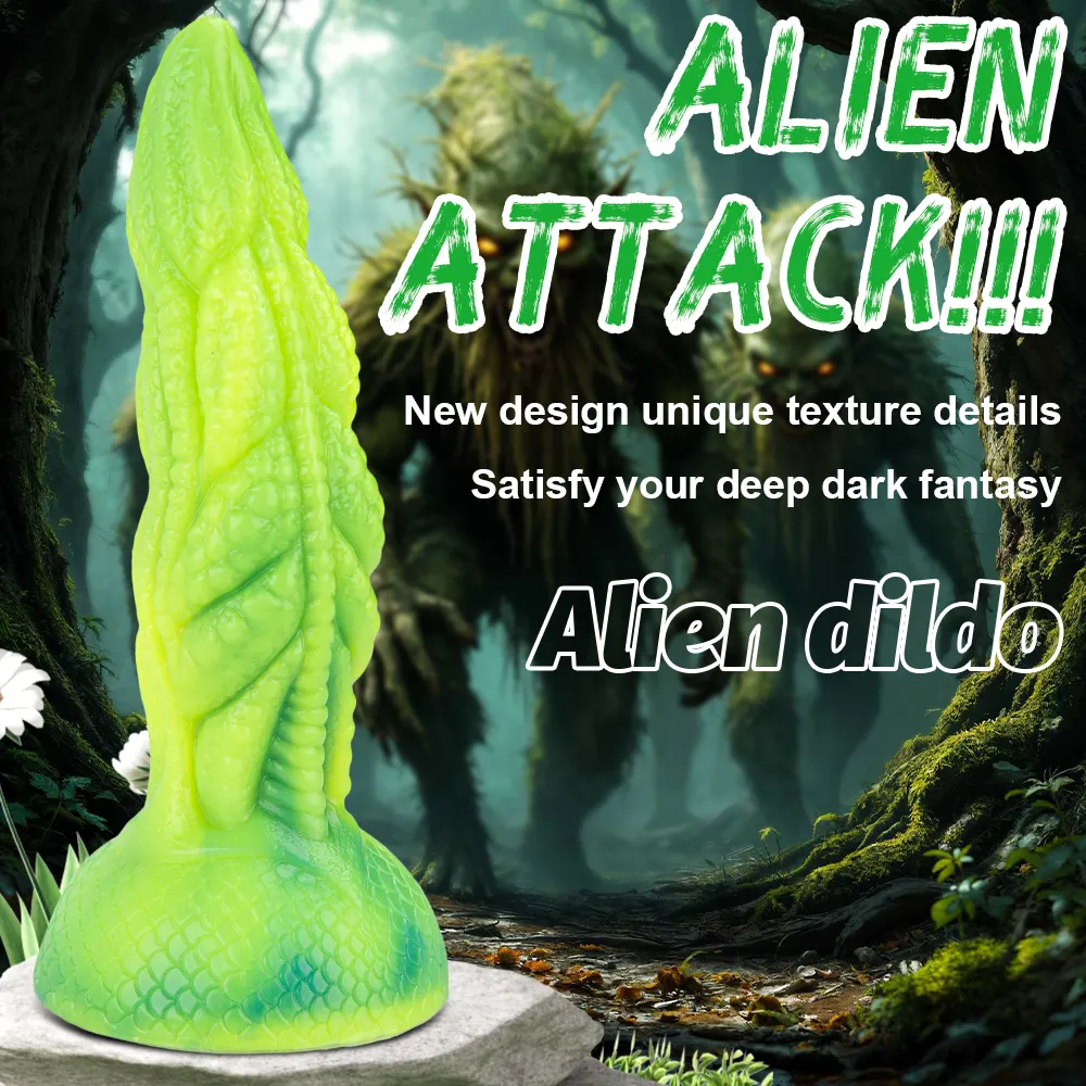 Fluorescent Green Beast Soft Silicone Cock Massager for Women Adult Pleasure Goods Monster Toys