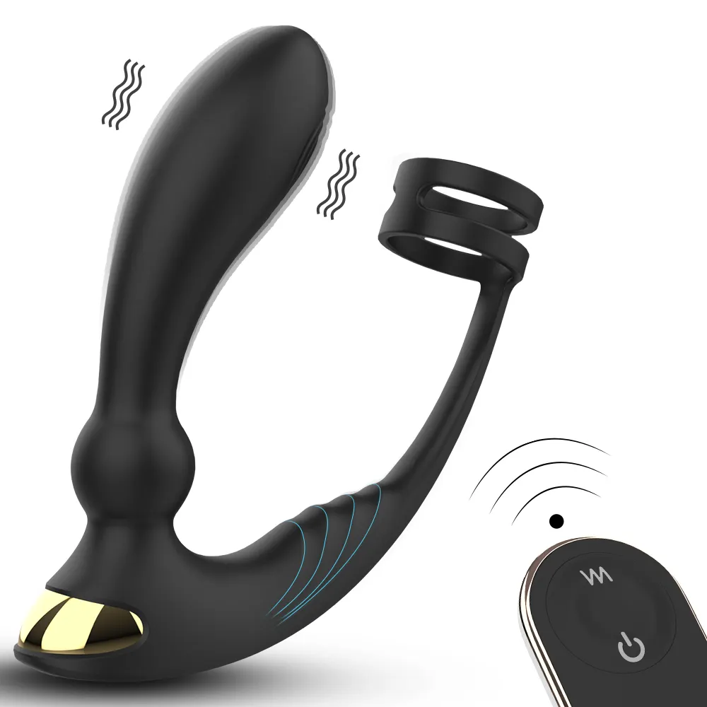  Remote Control Silicone Male Prostate Massager Vibrator Anal Plug Black Cock Ring Sex Toys for Men
