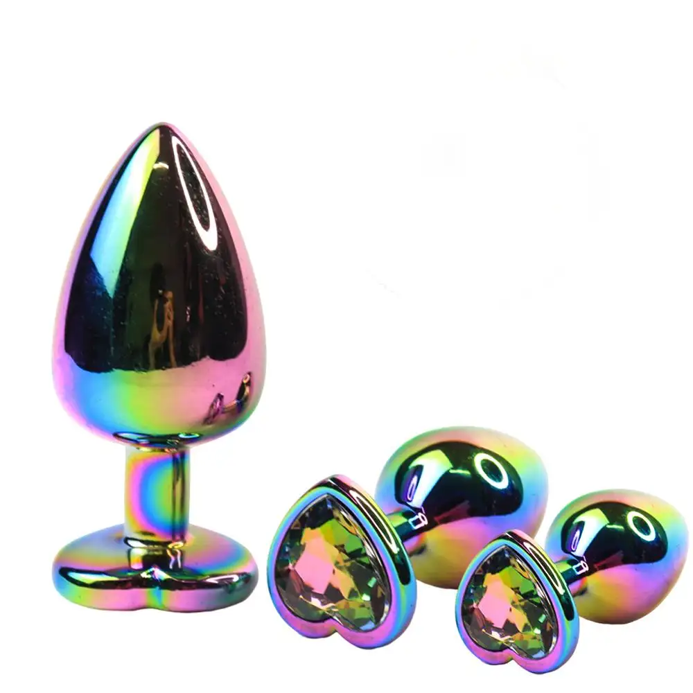  3 Pcs Colorful Bright Gold Anal Plug Crystal Metal Plug Anal Set Sex Gift Sex Toys for Men and Women