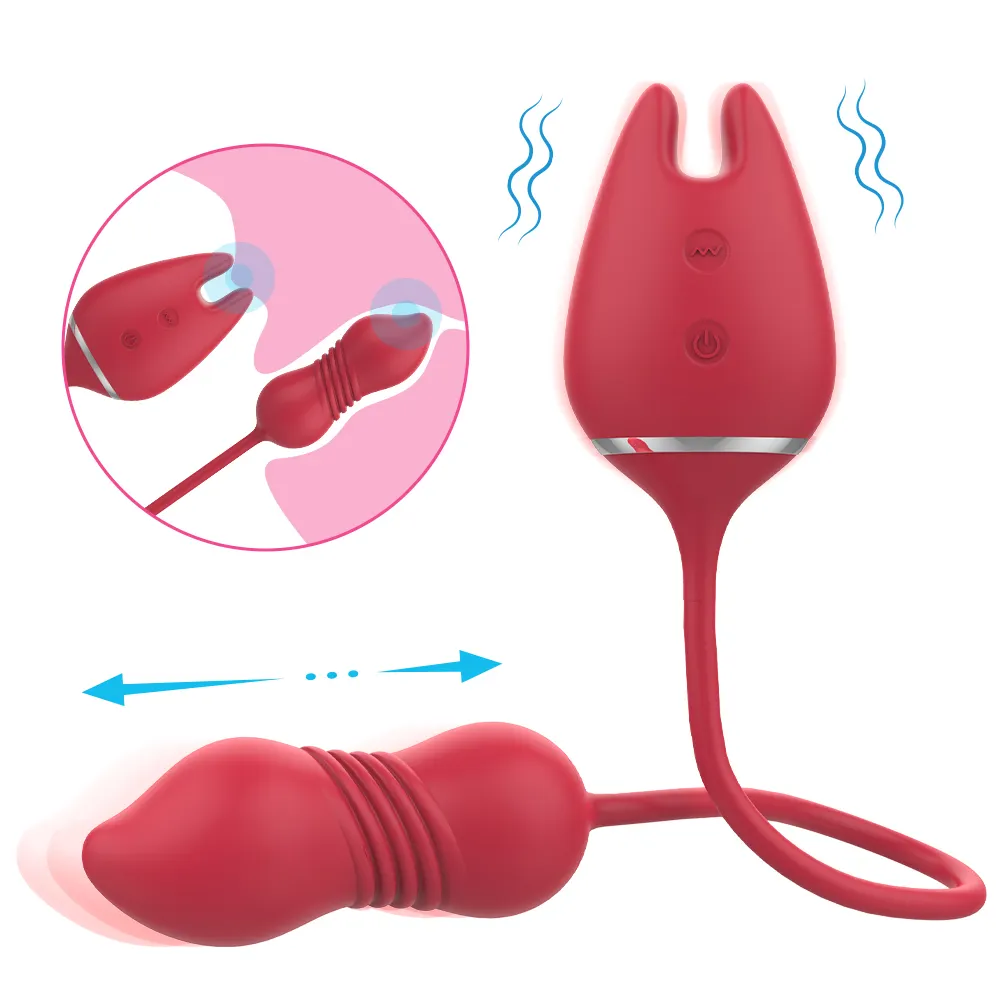 3 in 1 Thrusting G-spot Clitoral Nipple Stimulating Vibrator Female Masturbator Rose Sex Toy for Woman