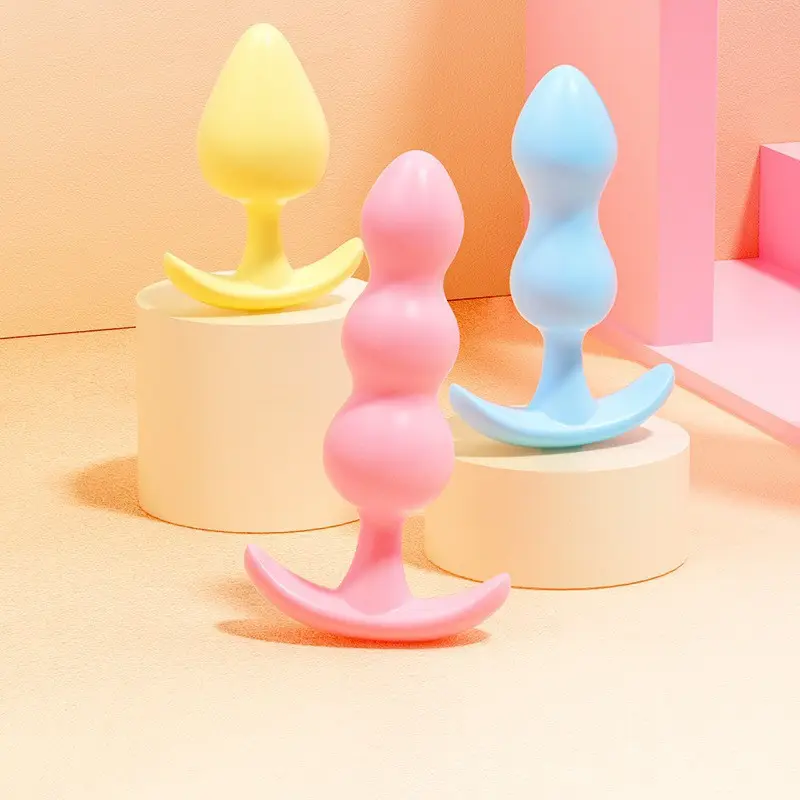 Female Women 3 Pcs Plastic Anal Plug Silicone Candy Color Three Anal Butt Plugs Set Sex Toy