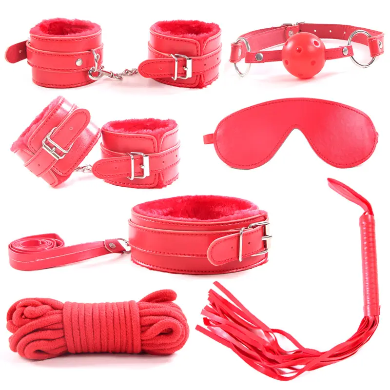 4 Colours Erotic Toys 7pcs Sex Bondage Kit Slave Game Bdsm Fetish Plush Bondage Set