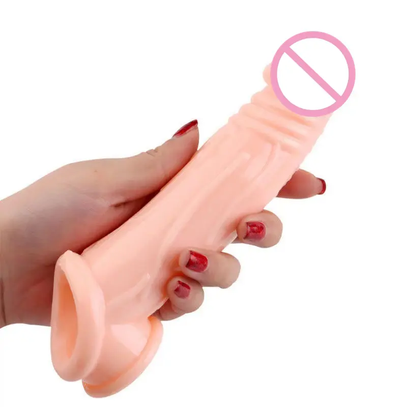 Cheap Washable and Reusable Skin Penis Sleeve Extension Thick Silicone Rubber Condom for Man