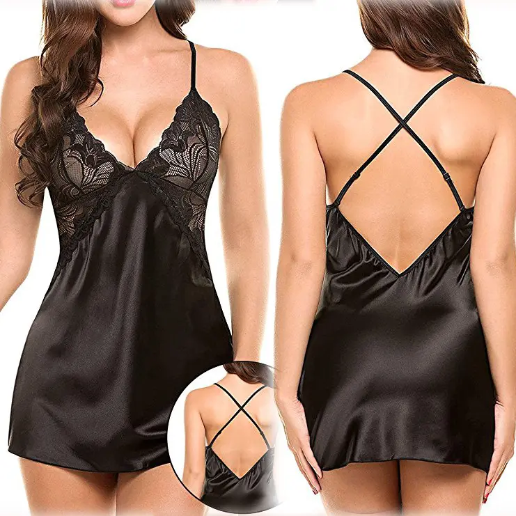 Hot Sale Solid Color Sheer Lace Mesh Night Dress for Honeymoon Erotic Bedroom Women'S Sleepwear Sexy Lingerie