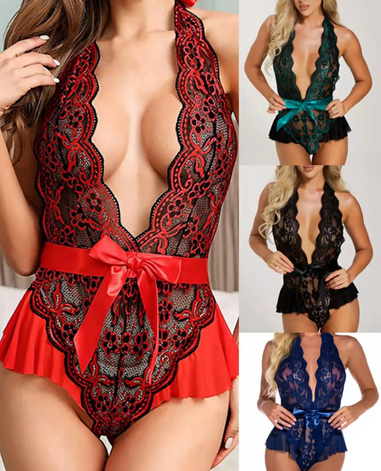 Manufacturer New Sexy Pajamas Lace Perspective Lingerie Slim Fitting Suspender Sleeping Dress