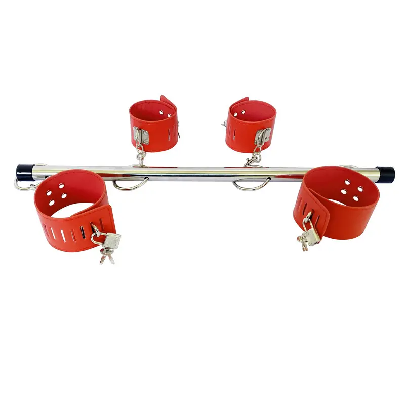 SM Adult Leather BDSM Sex Toys Stainless Steel Tube Lockable Spreader Bar with Wrist and Ankle